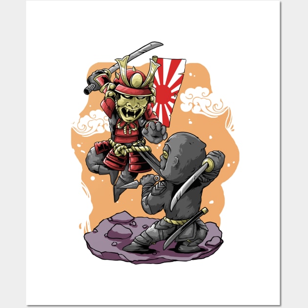 japanese ninja vs samurai Wall Art by FEARGOD COMPANY